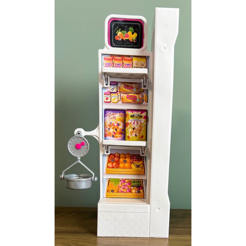 Barbie Grocery Store Shelving Unit with Hanging Scale White Supermarket Playset